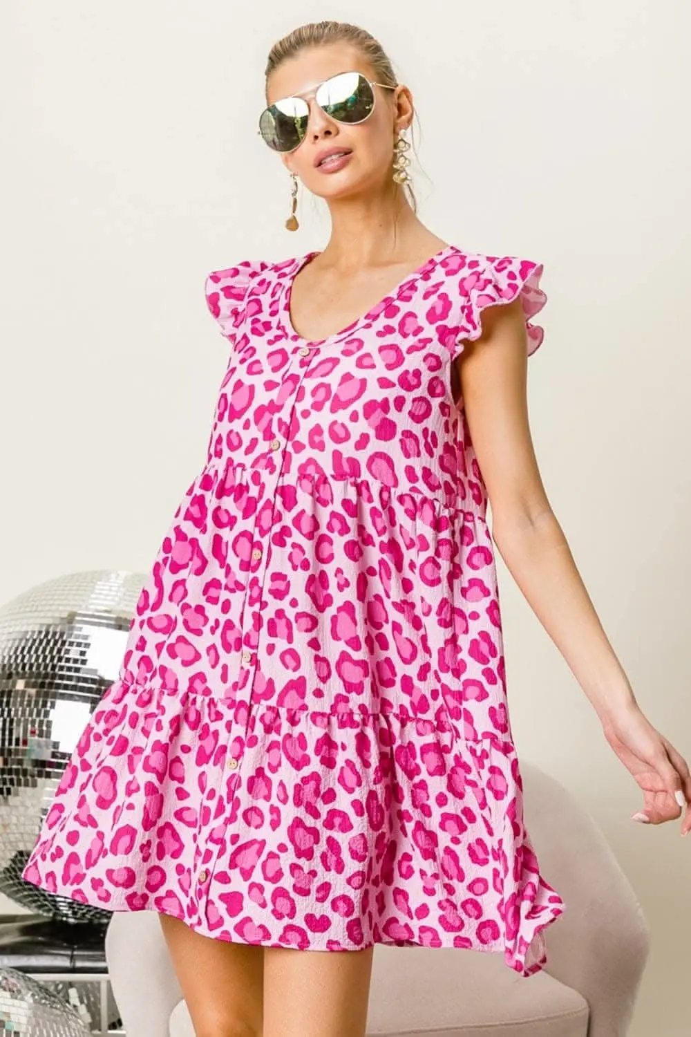 BiBi Leopard Cap Sleeve Tiered Mini Dress for Wild Style - Love Salve